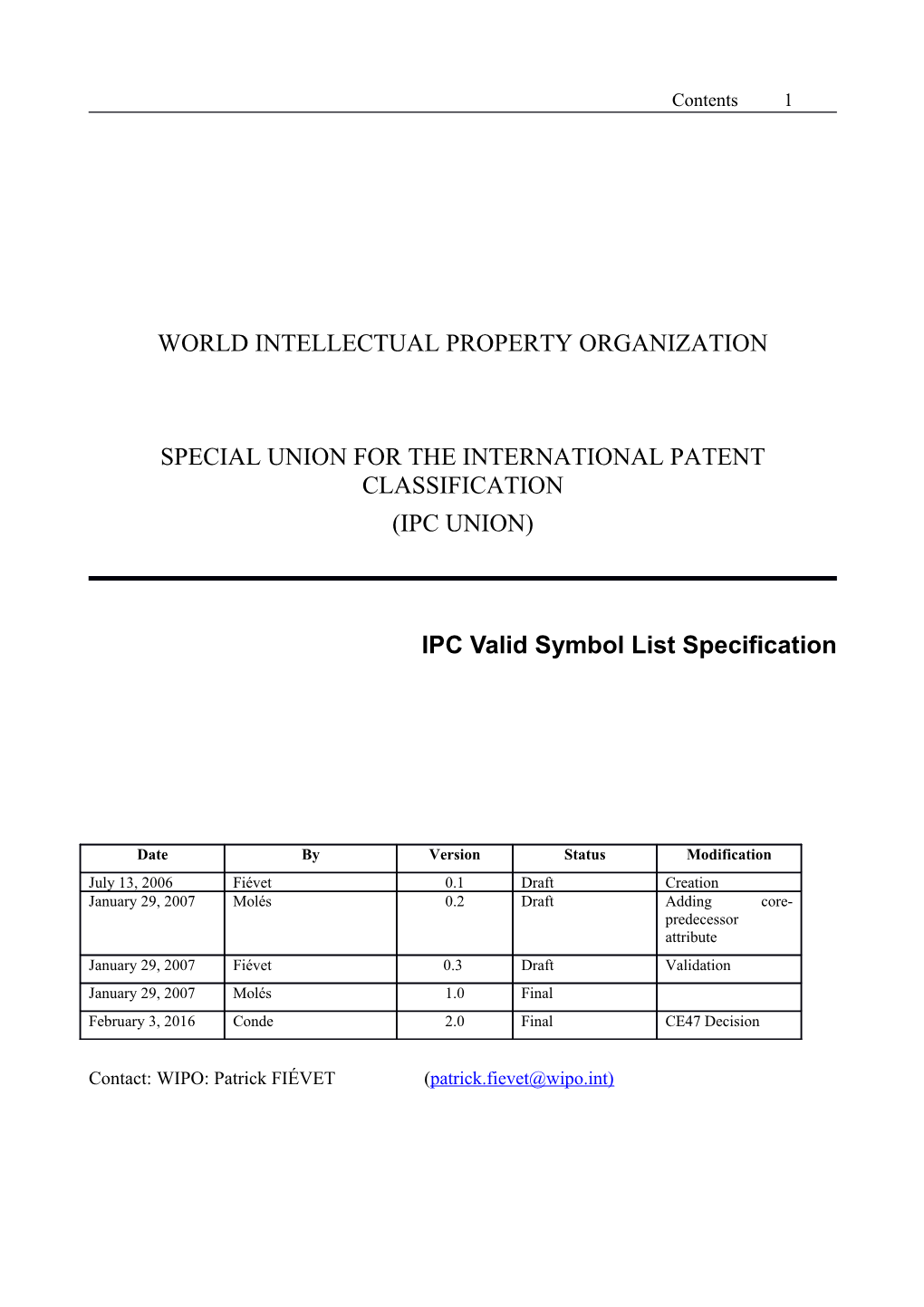 IPC Valid Symbol List Specification