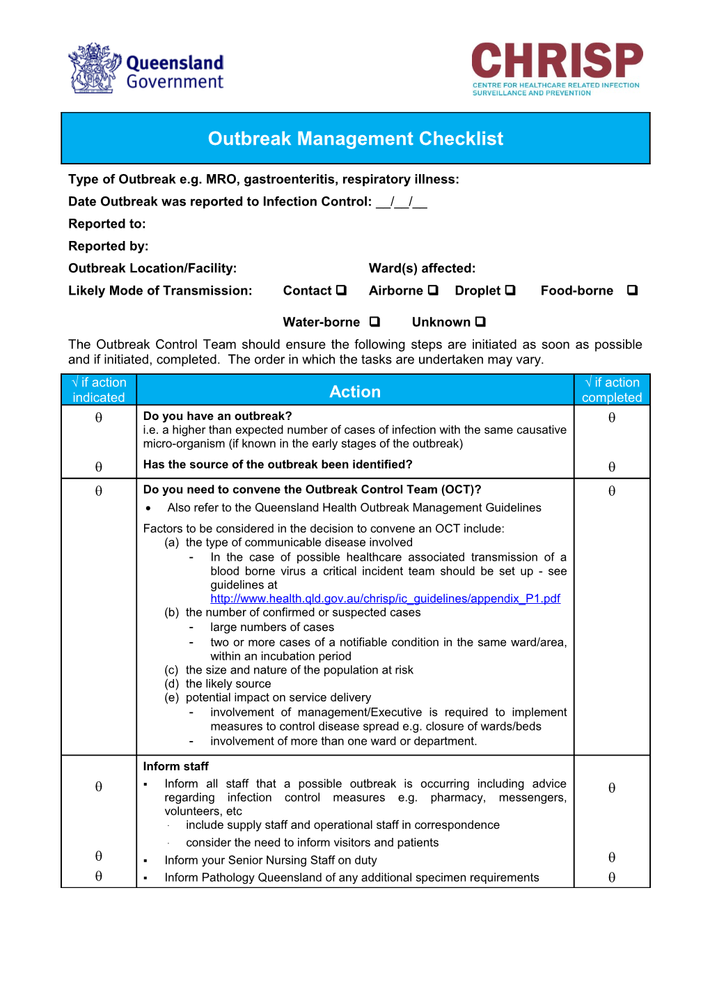 Outbreak Notification Report