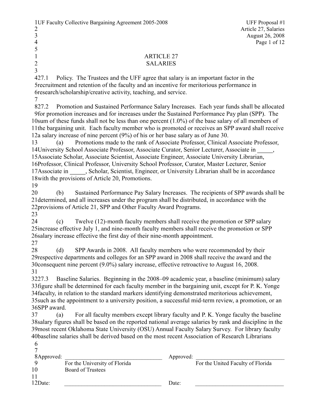 UF Faculty Collective Bargaining Agreement 2005-2008 UFF Proposal #1