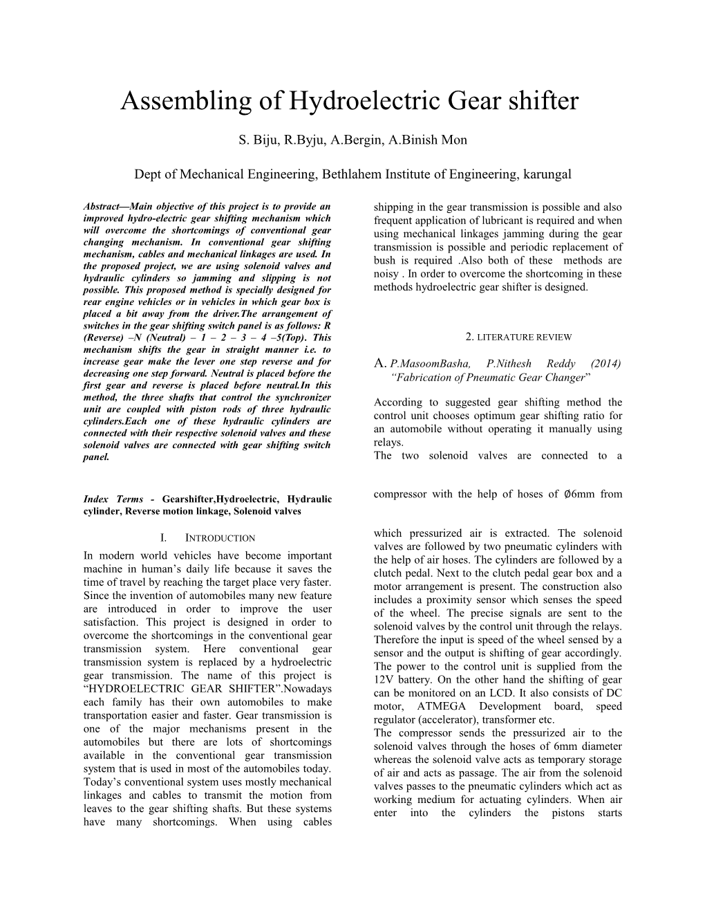 Assembling of Hydroelectric Gear Shifter