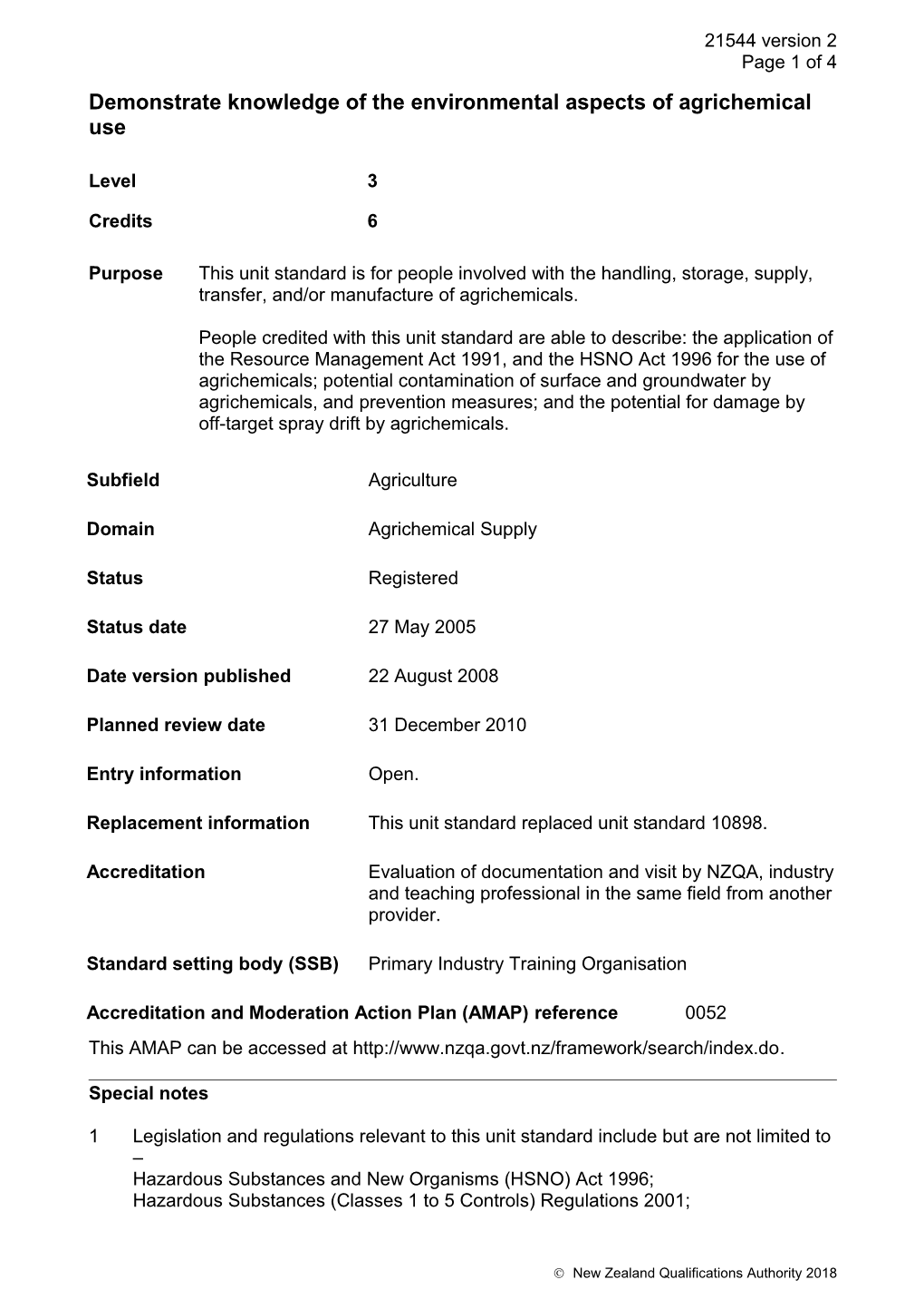 21544 Demonstrate Knowledge of the Environmental Aspects of Agrichemical Use