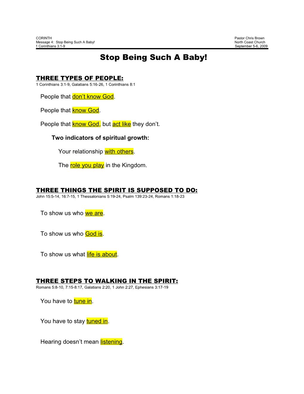 Message 4: Stop Being Such a Baby! North Coast Church