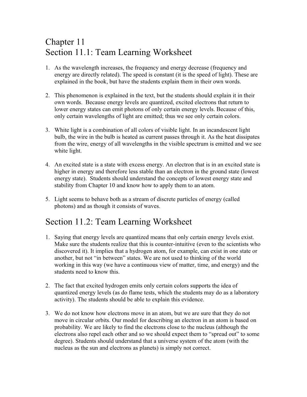Section 11.1: Team Learning Worksheet