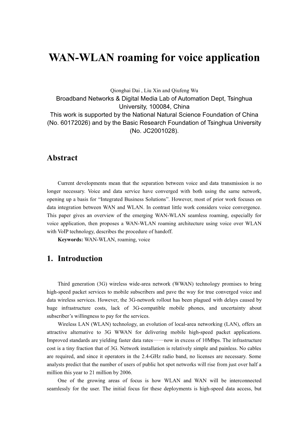 WAN-WLAN Roaming for Voice Application