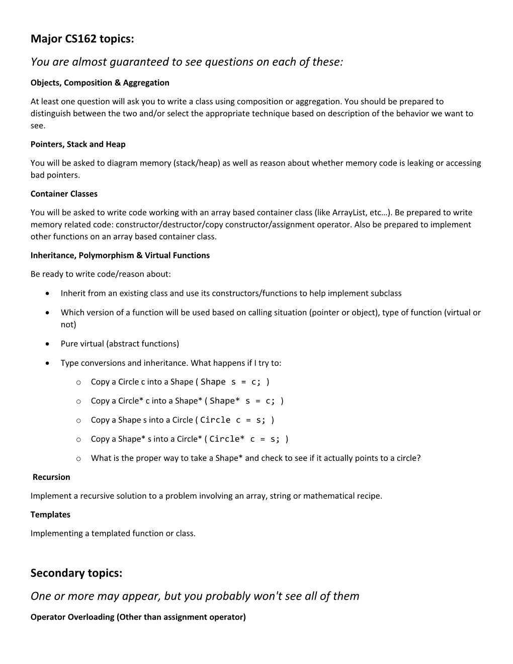 Major CS162 Topics