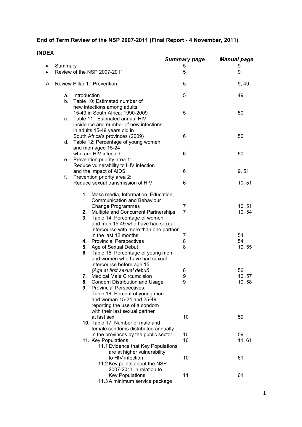 End of Term Review of the NSP 2007-2011 (Final Report - 4 November, 2011)