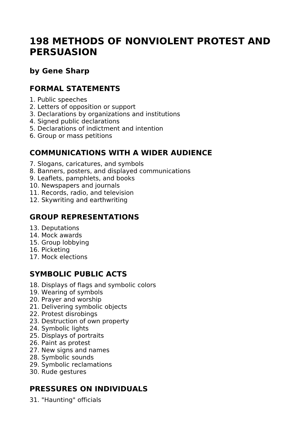 198 Methods of Nonviolent Protest and Persuasion