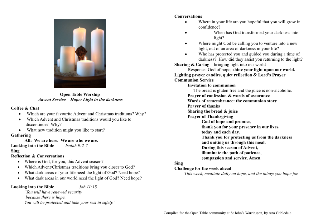 Advent Service Hope: Light in the Darkness