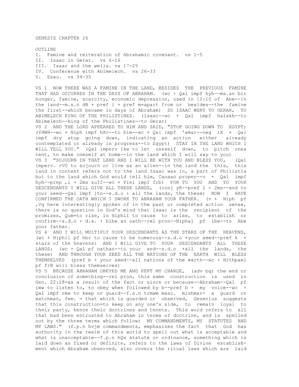 I. Famine and Reiteration of Abrahamic Covenant. Vs 1-5