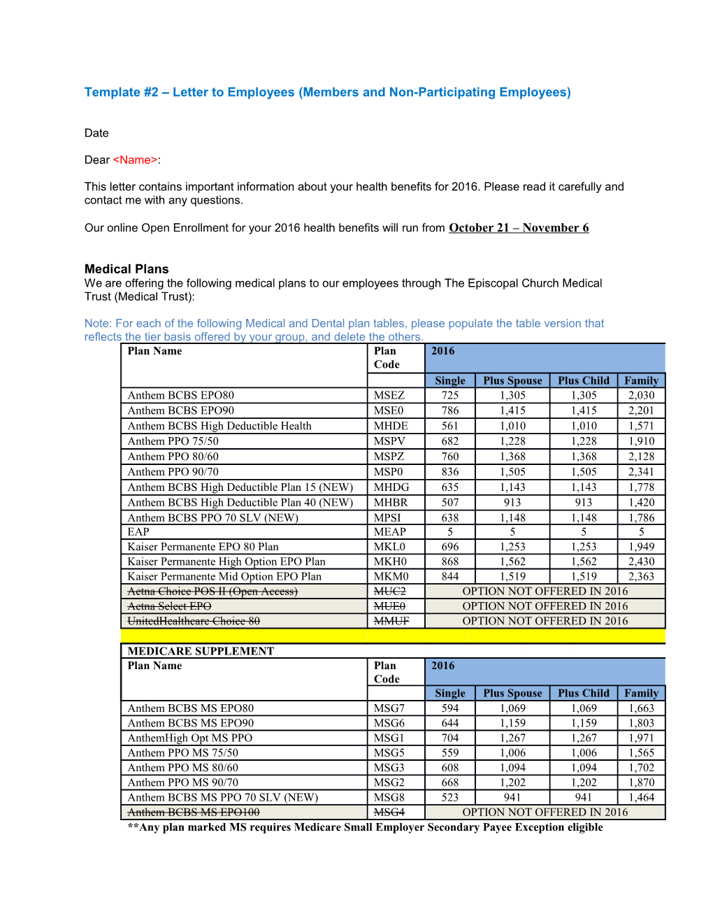 Template #2 Letter to Employees (Members and Non-Participating Employees)