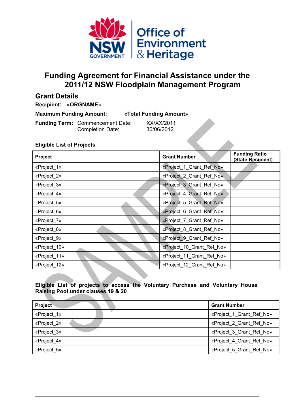 Agreement for Financial Assistance Under the 2011/12 Floodplain Management Program