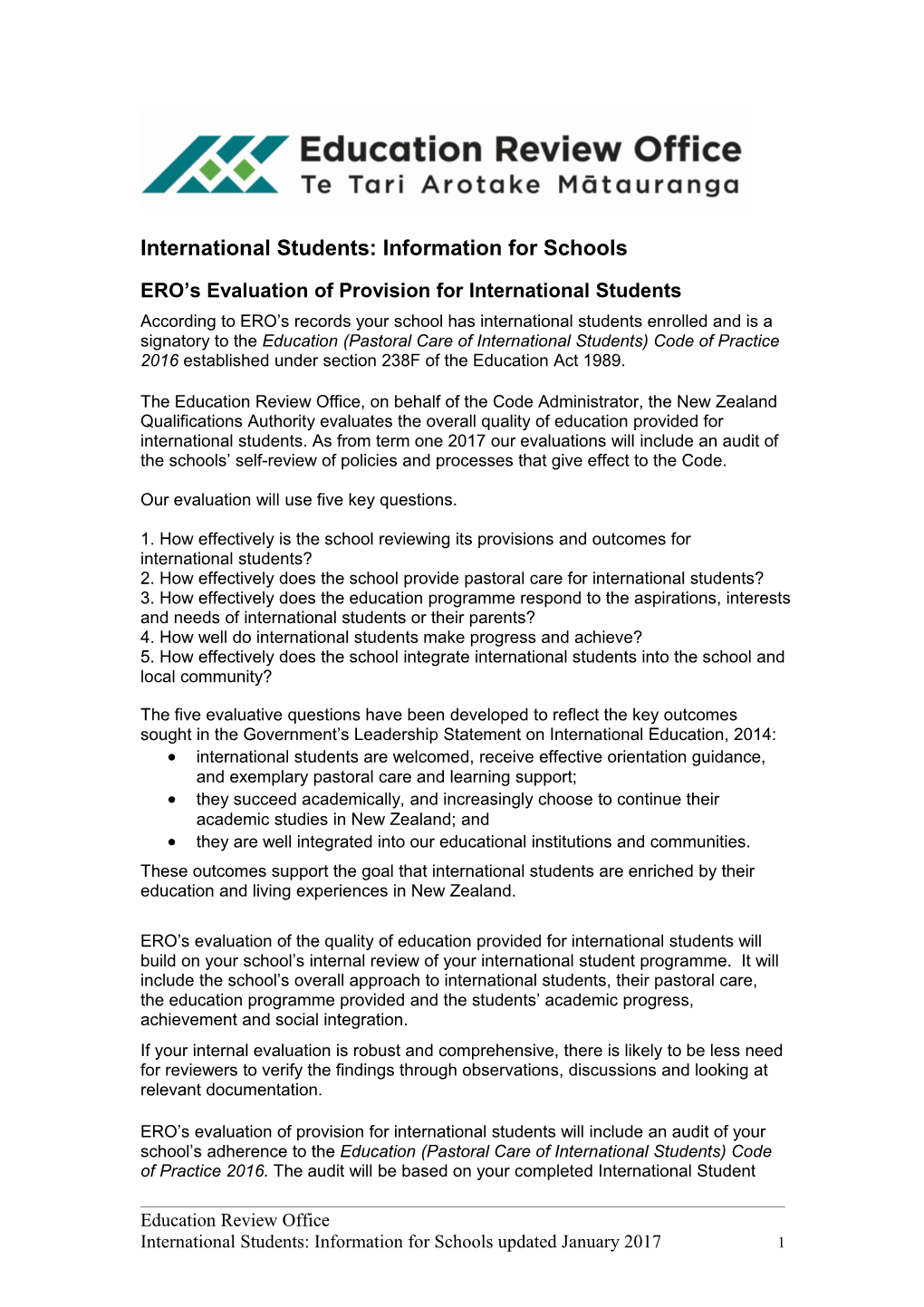 International Students: Information for Schools