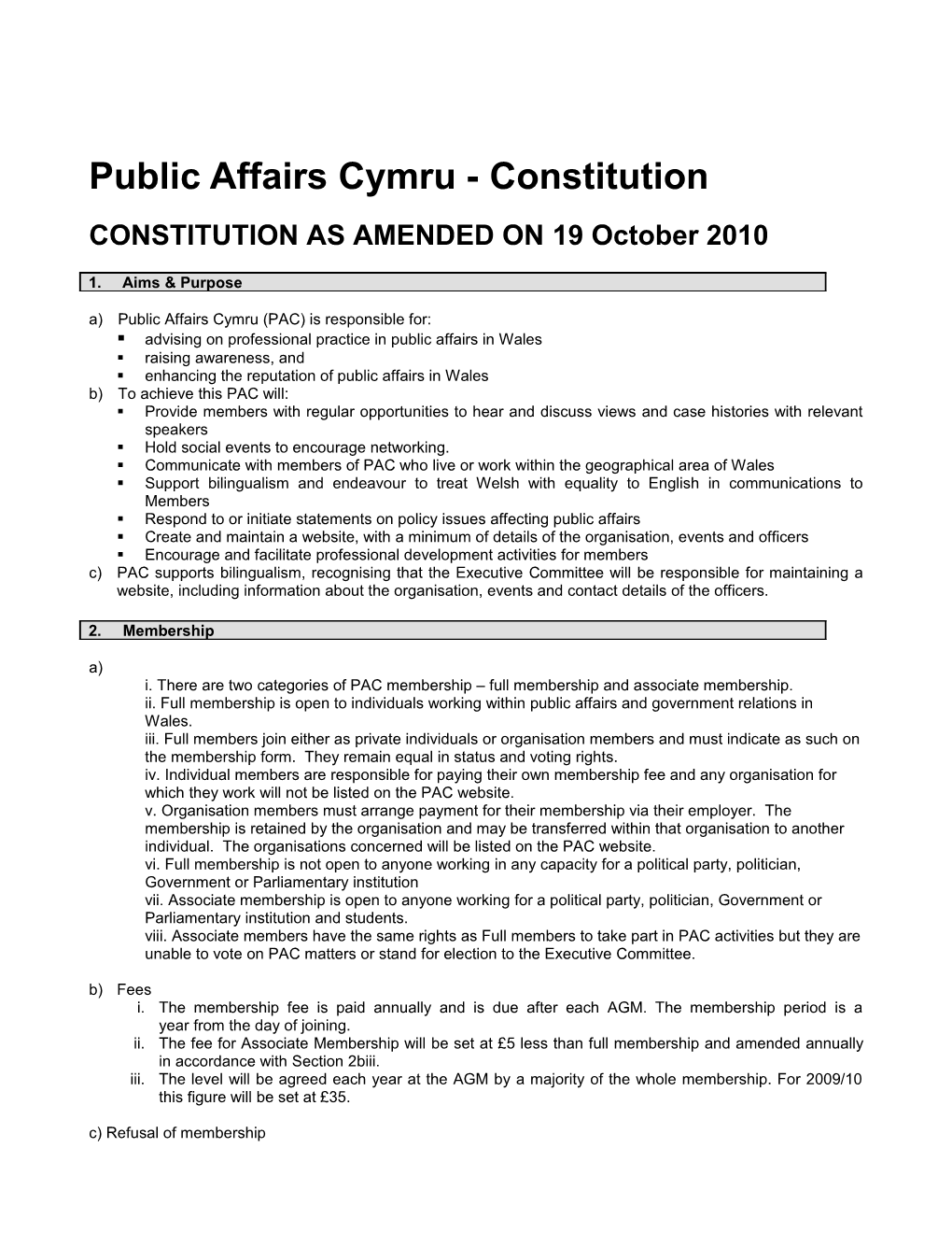 Public Affairs Cymru - Constitution