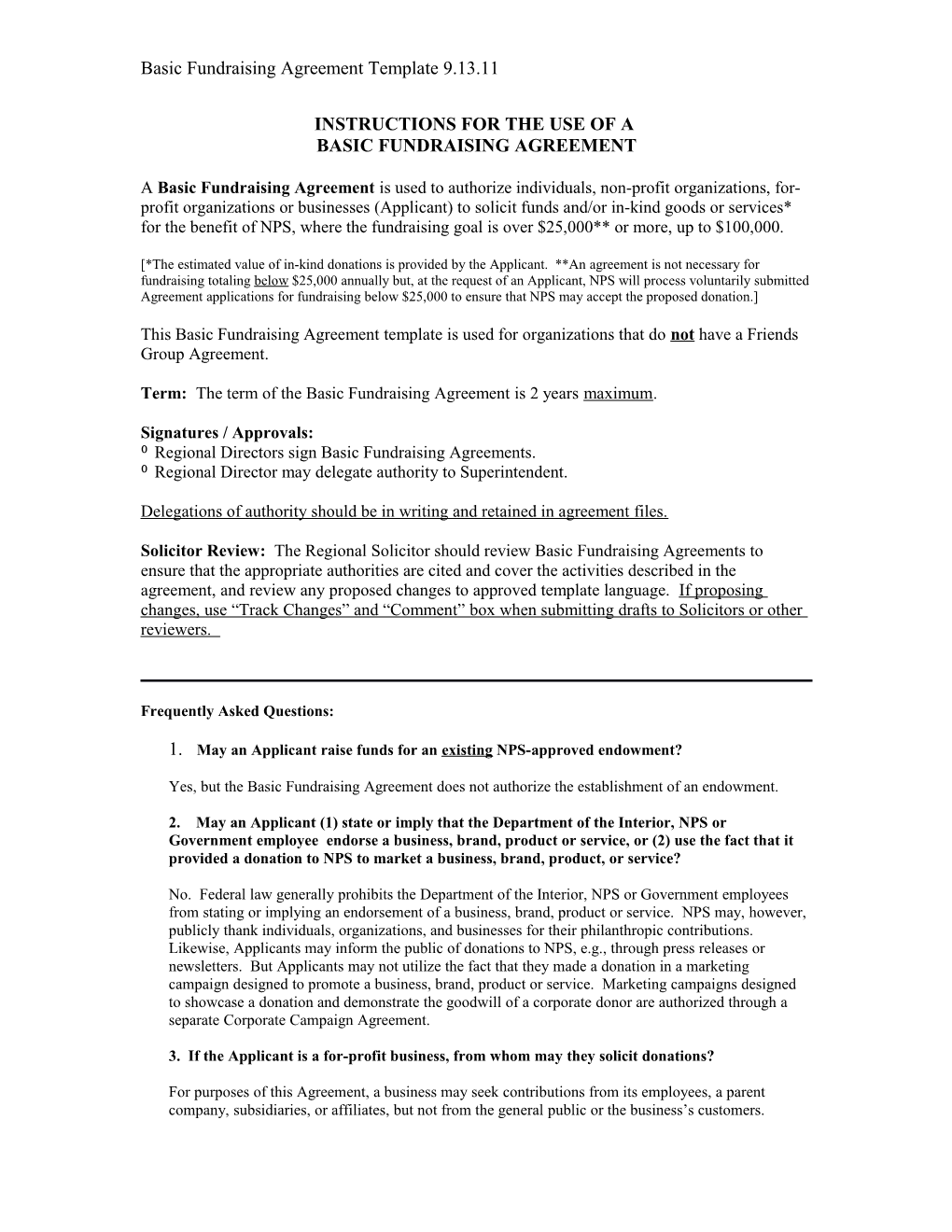 Basic Fundraising Agreement Template 9.13.11