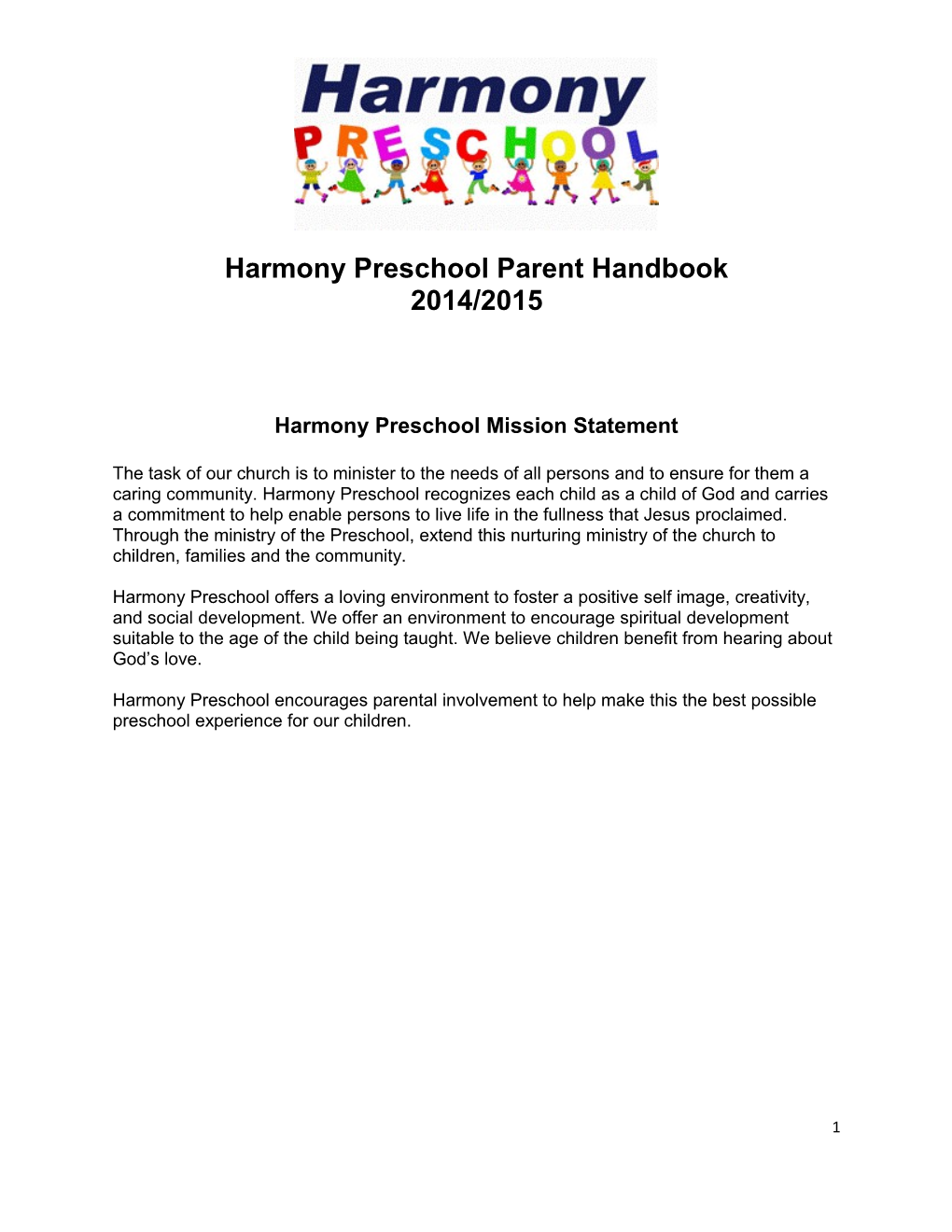 Harmony Preschool Parent Handbook