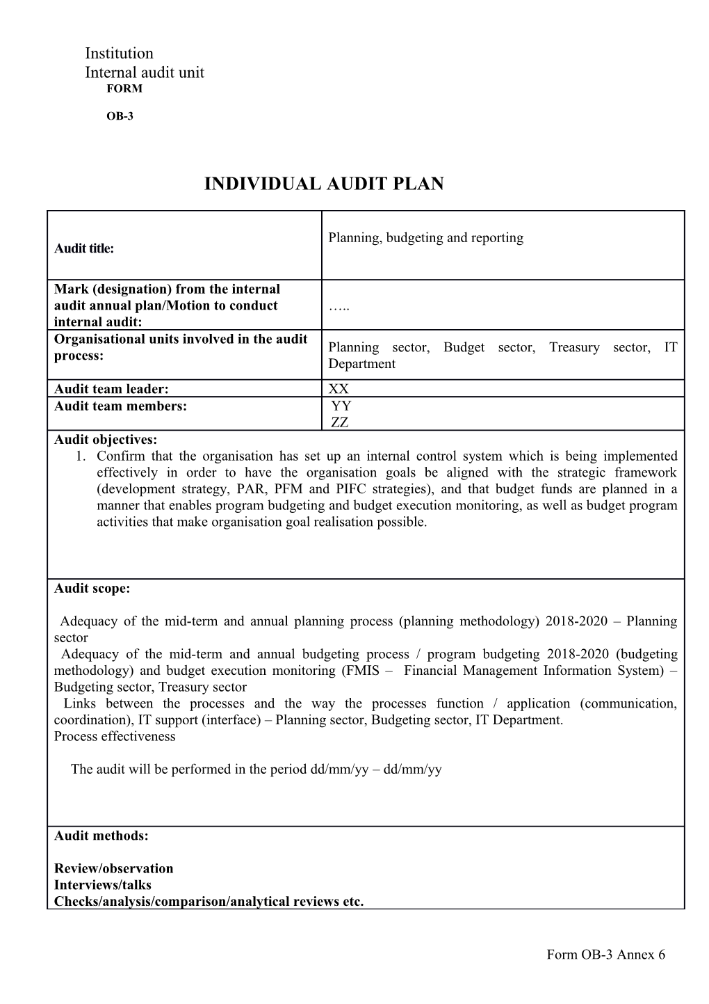 Audit Work Program for Iad Within the Line Ministries