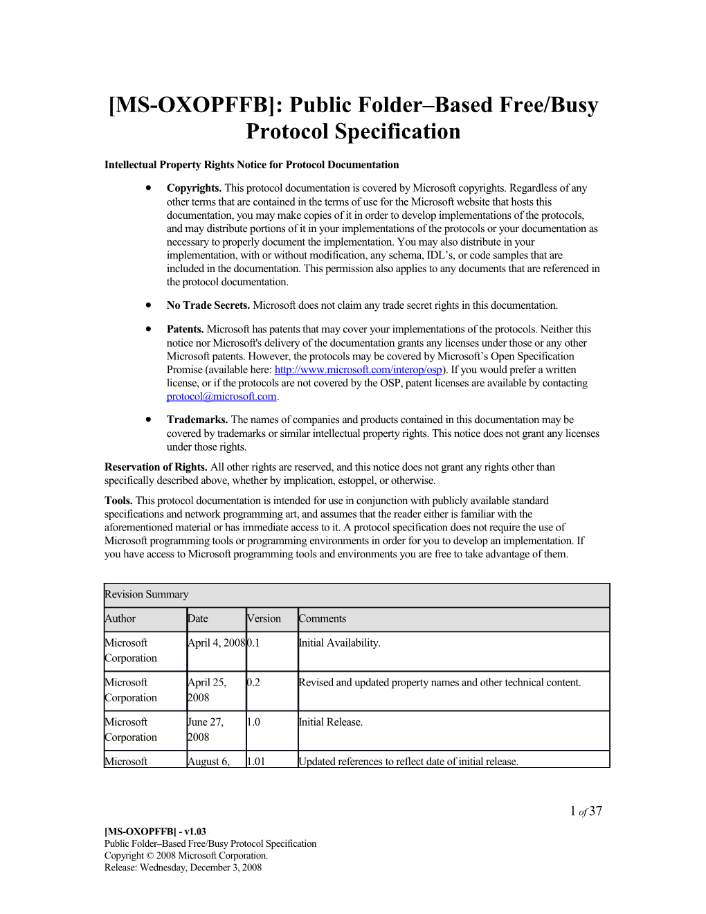 MS-OXOPFFB : Public Folder Based Free/Busy Protocol Specification