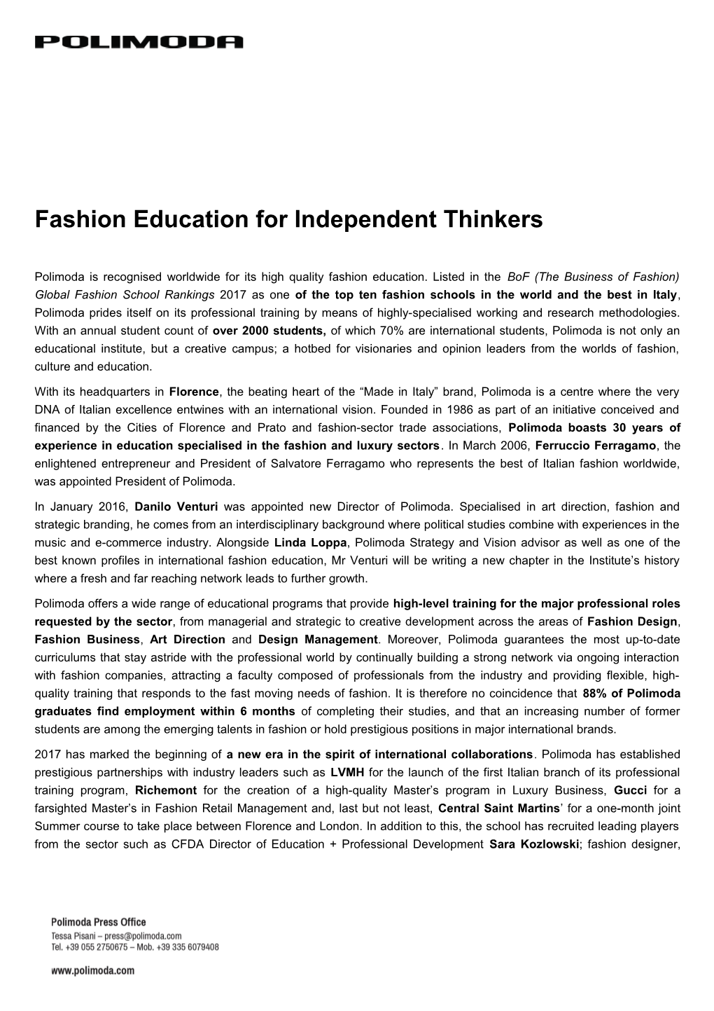 Fashion Education for Independent Thinkers
