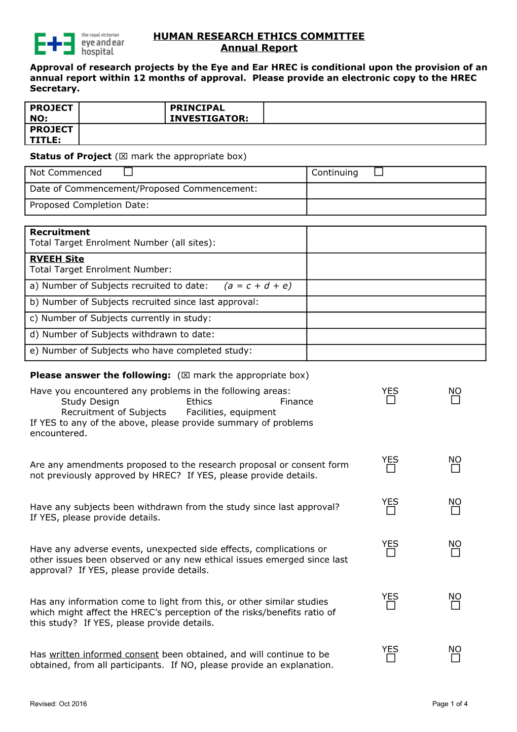 HREC Annual Report Form