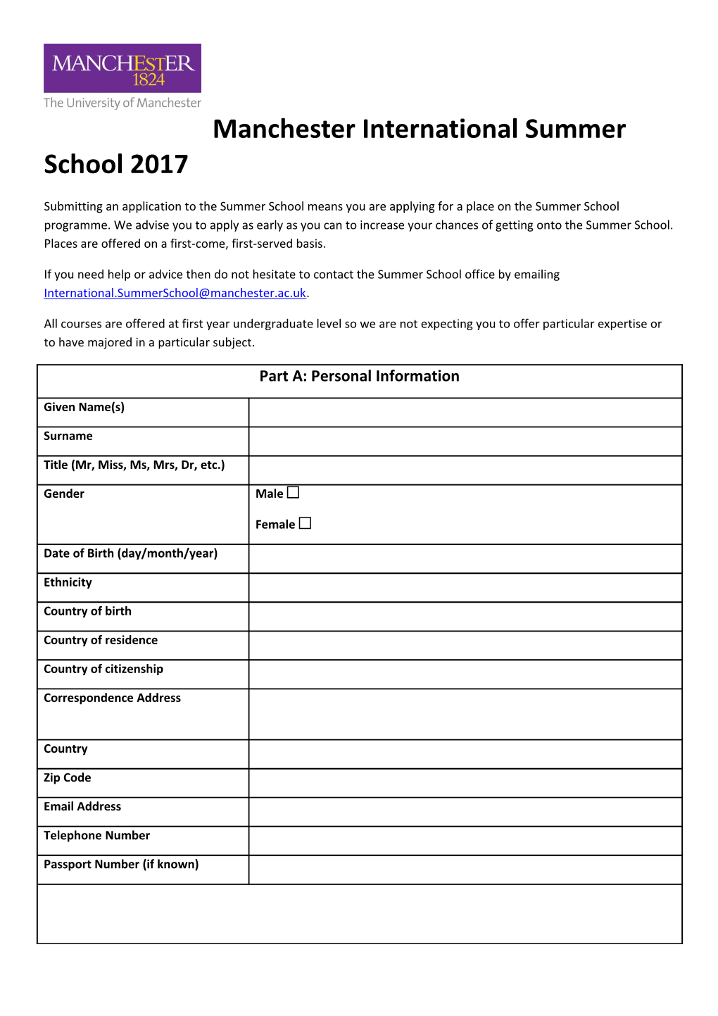 Manchester International Summer School 2017