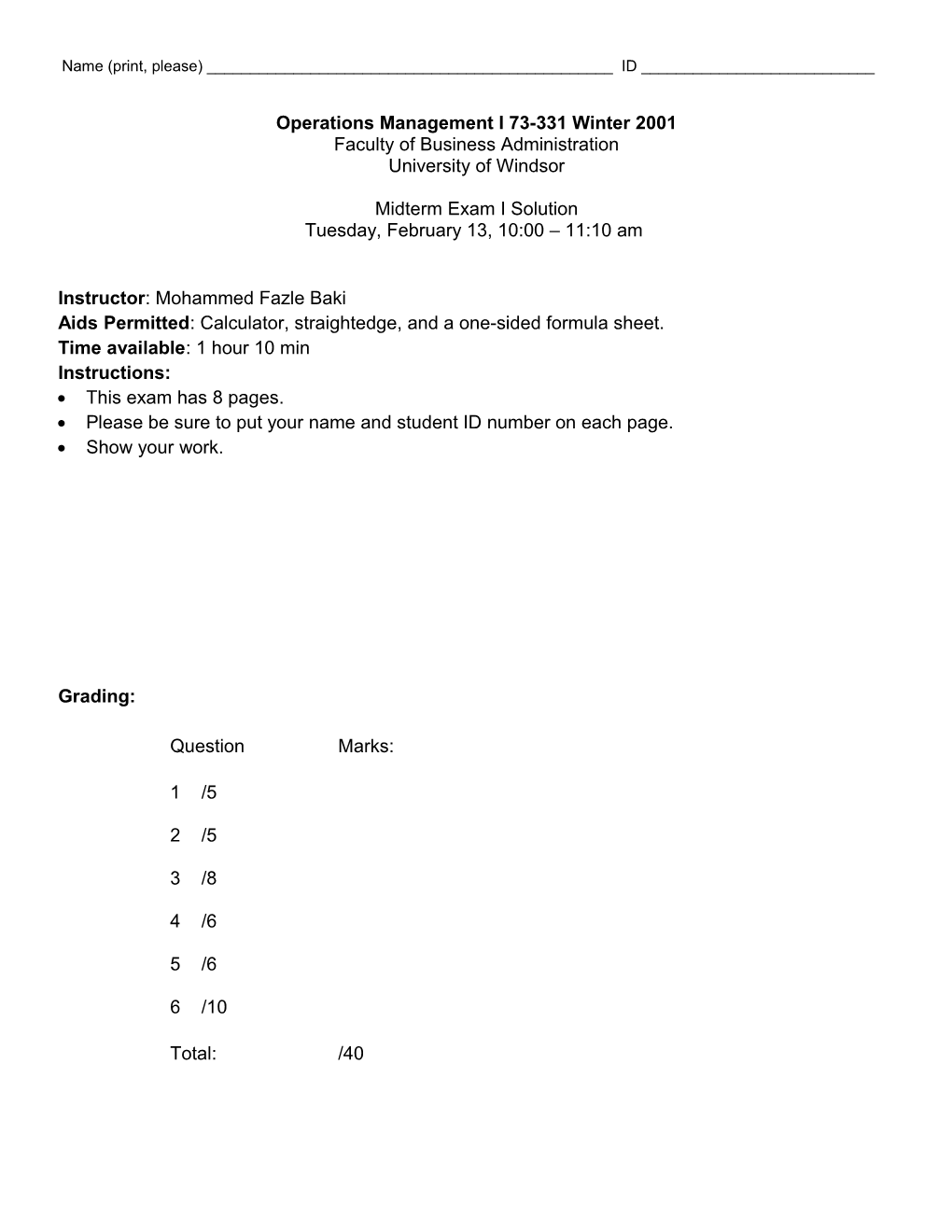 Msci 261 Managerial and Engineering Economics W96 s1