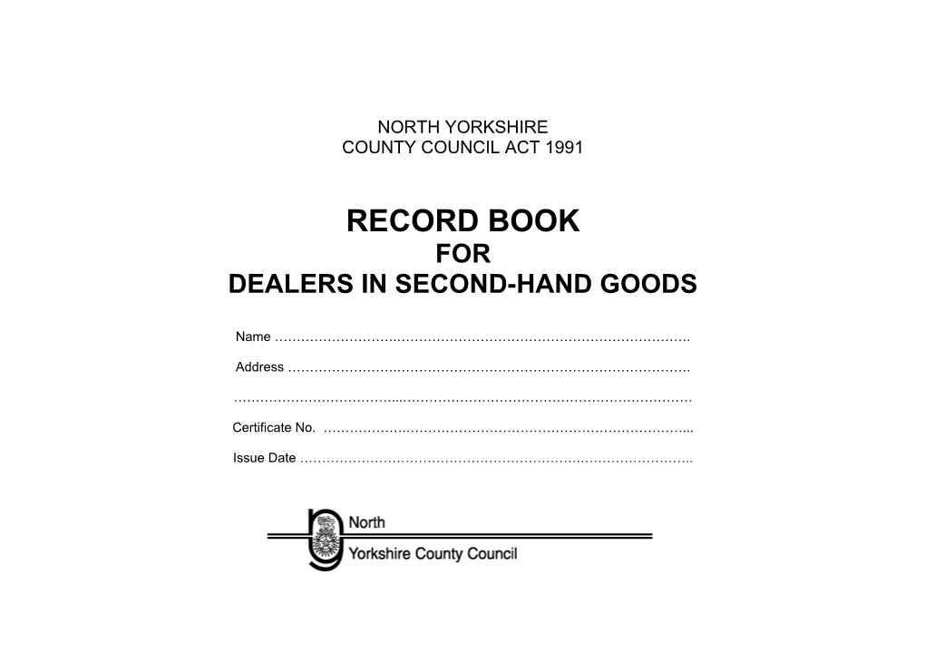 Dealers in Second-Hand Goods
