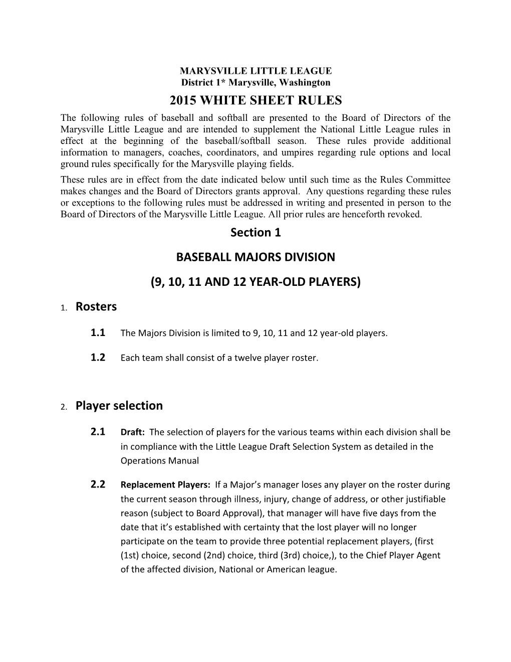 2015 White Sheet Rules
