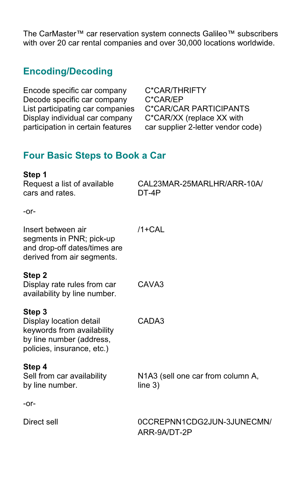 Galileo Quick Reference Gude