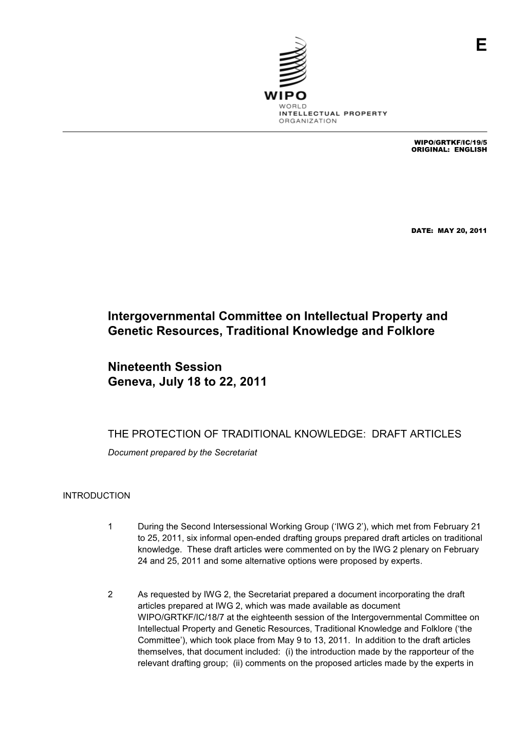 Informal Working Group Redraft of Article 1