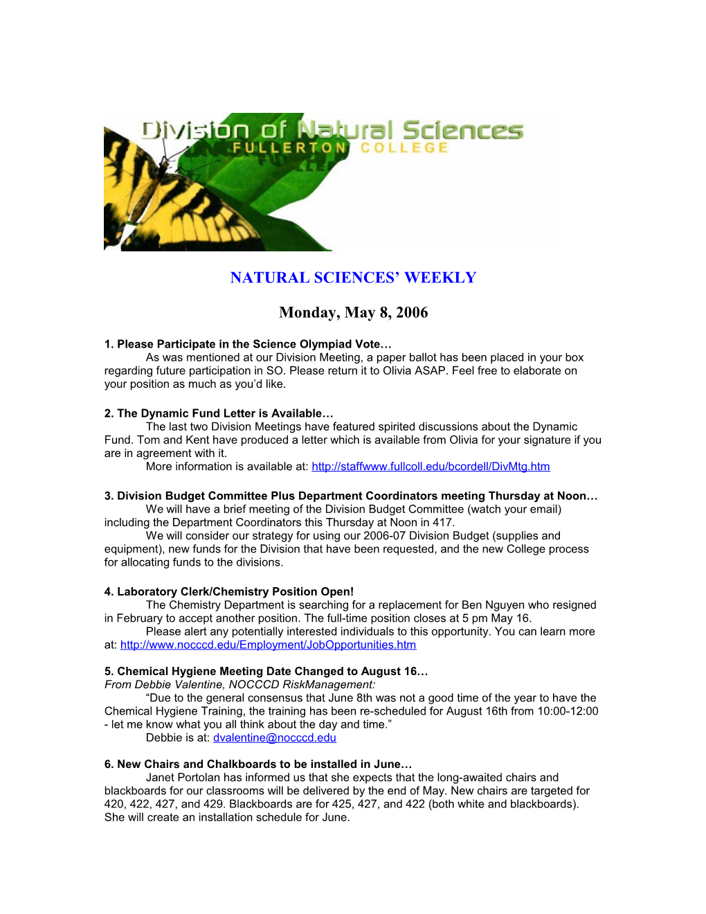 Natural Sciences Weekly