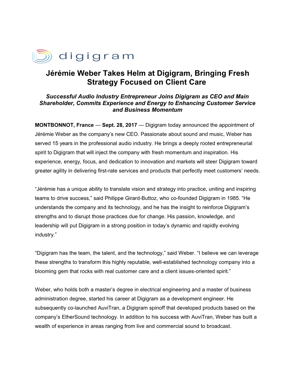 Digigram Press Release