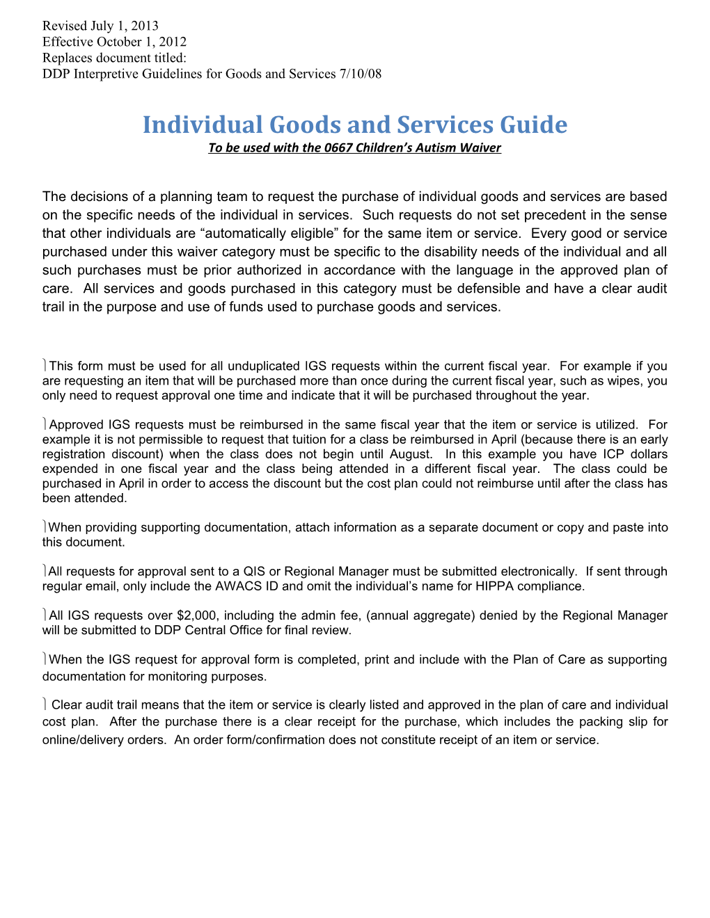 Individual Goods and Services Guide