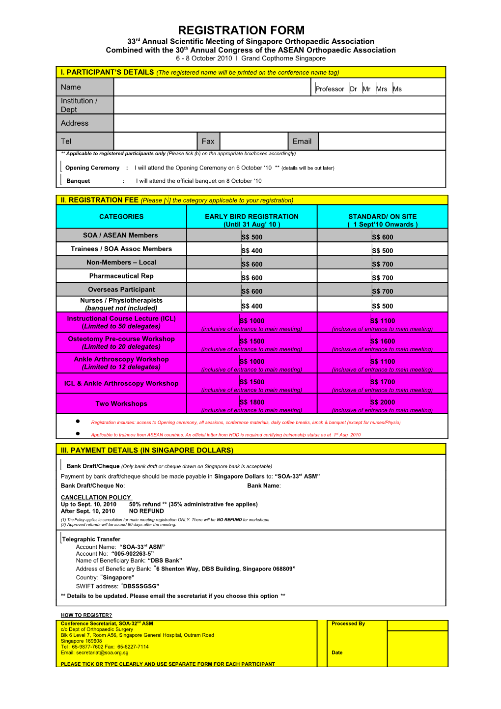 Email Or Fax Registration Form To: SOA