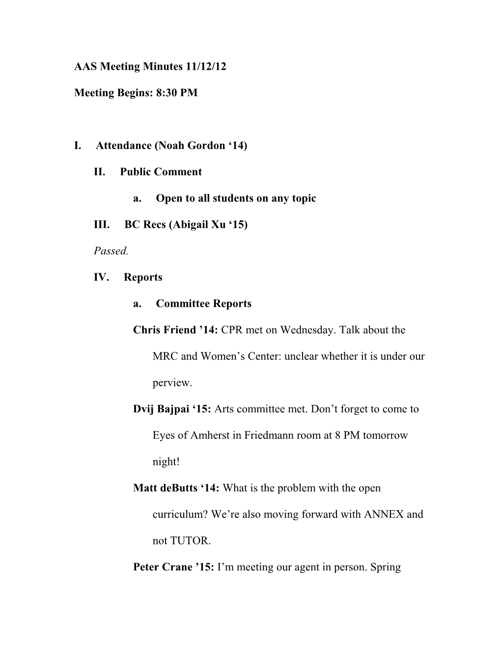 AAS Meeting Minutes 11/12/12