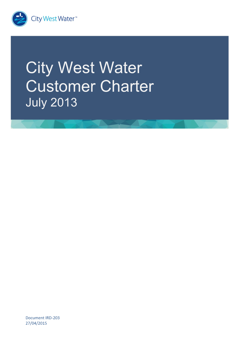 Customer Charter 2013-2018 - City West Water