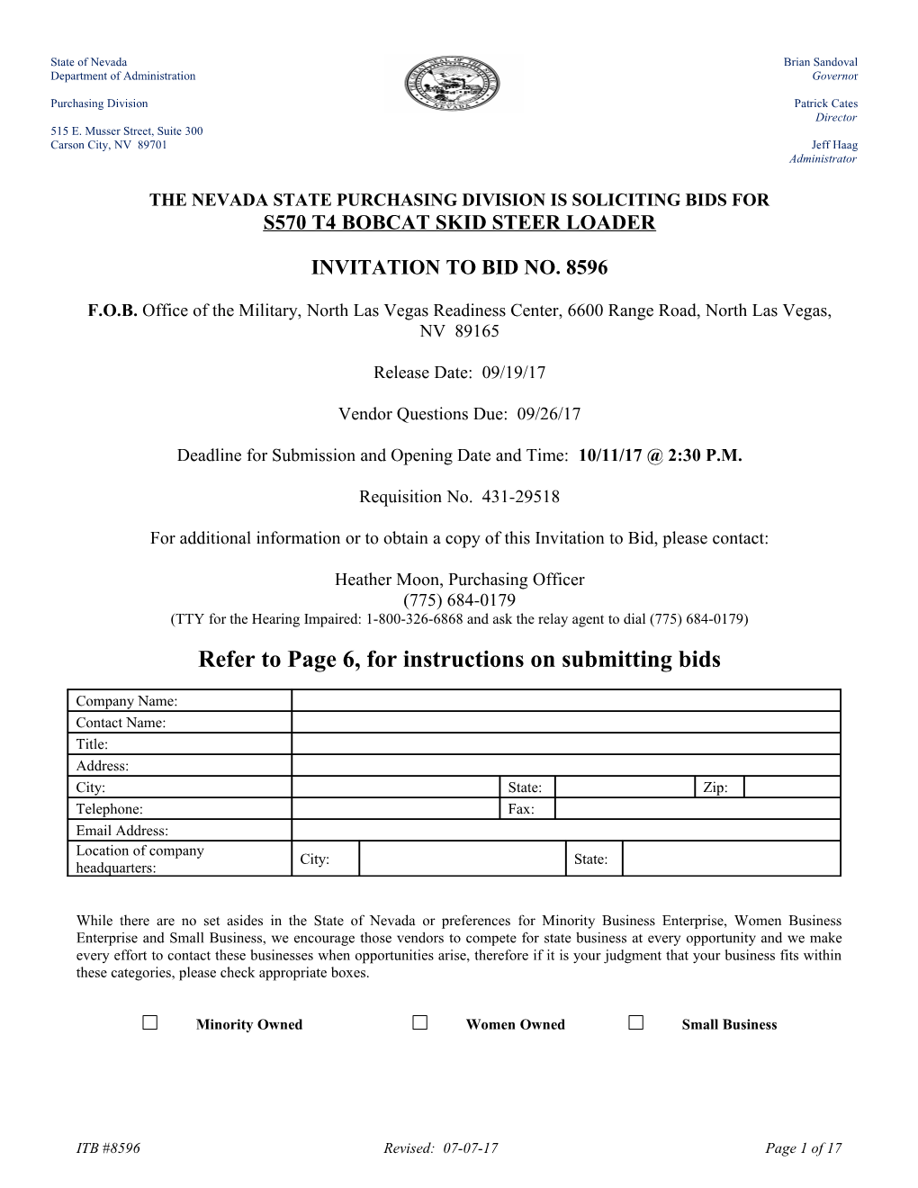 The Nevada State Purchasing Division Is Soliciting Bids For s1