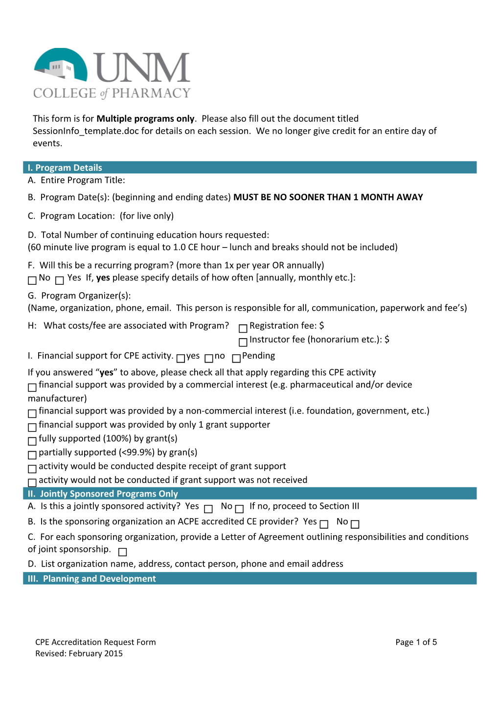 CPE Accreditation Request Form Page 3 of 3