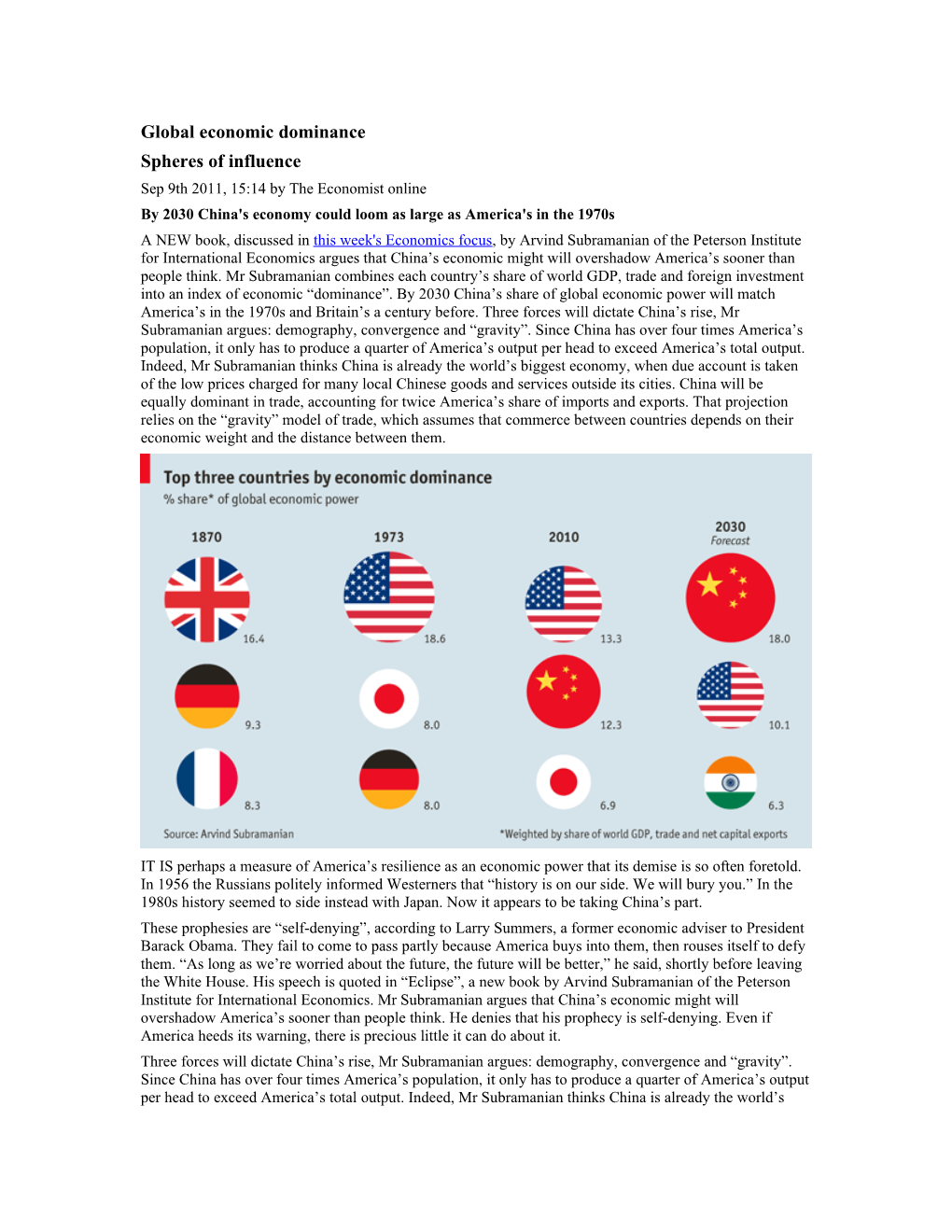 Global Economic Dominance