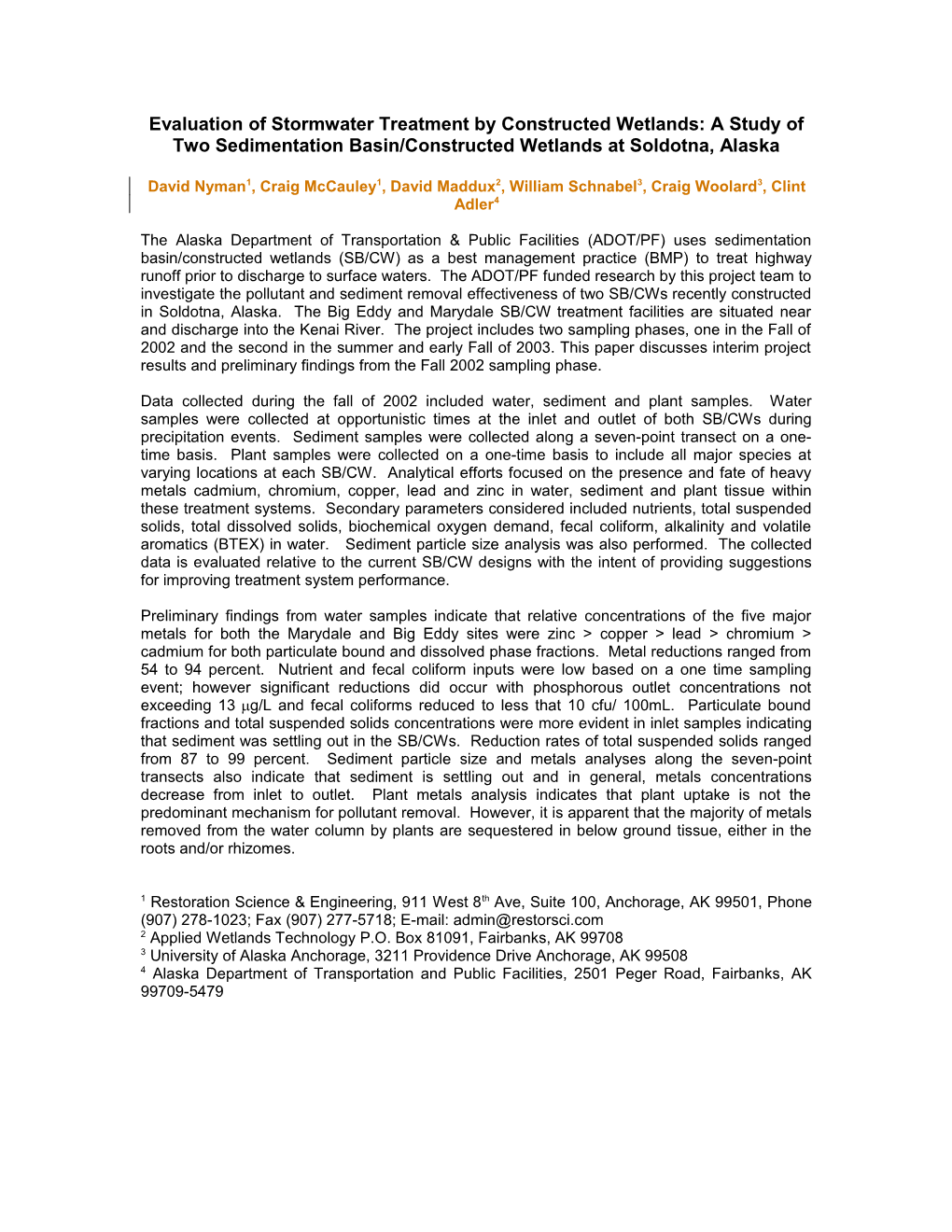 Evaluation of Stormwater Treatment by Constructed Wetlands: a Study of Two Sedimentation