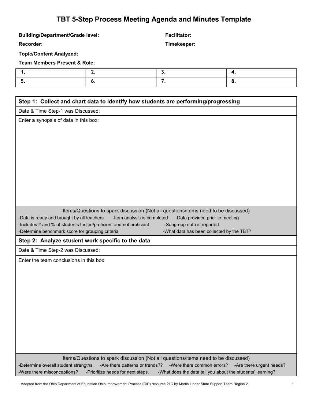 TBT 5-Step Process Meeting Agenda and Minutes Template