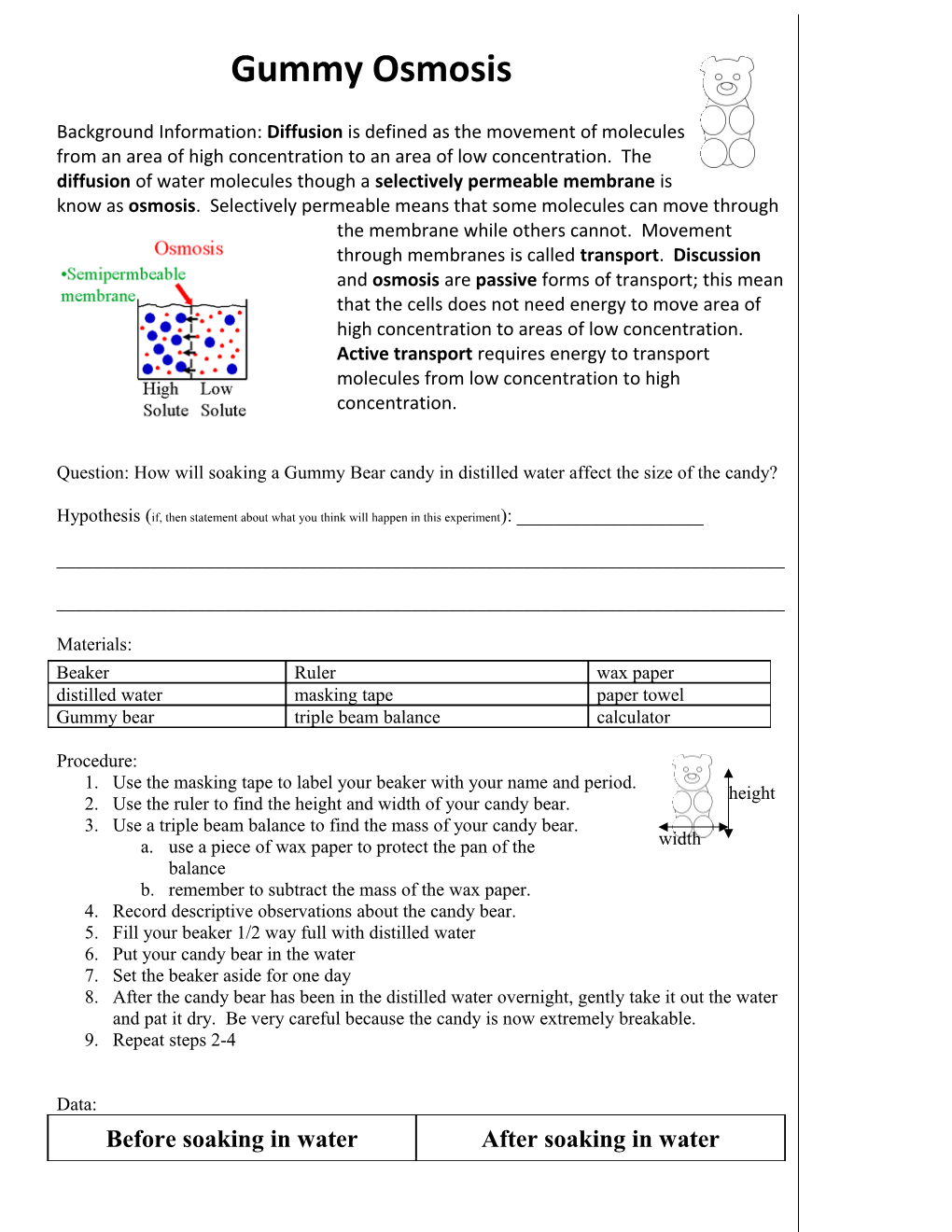 Hypothesis (If, Then Statement About What You Think Will Happen in This Experiment): ______