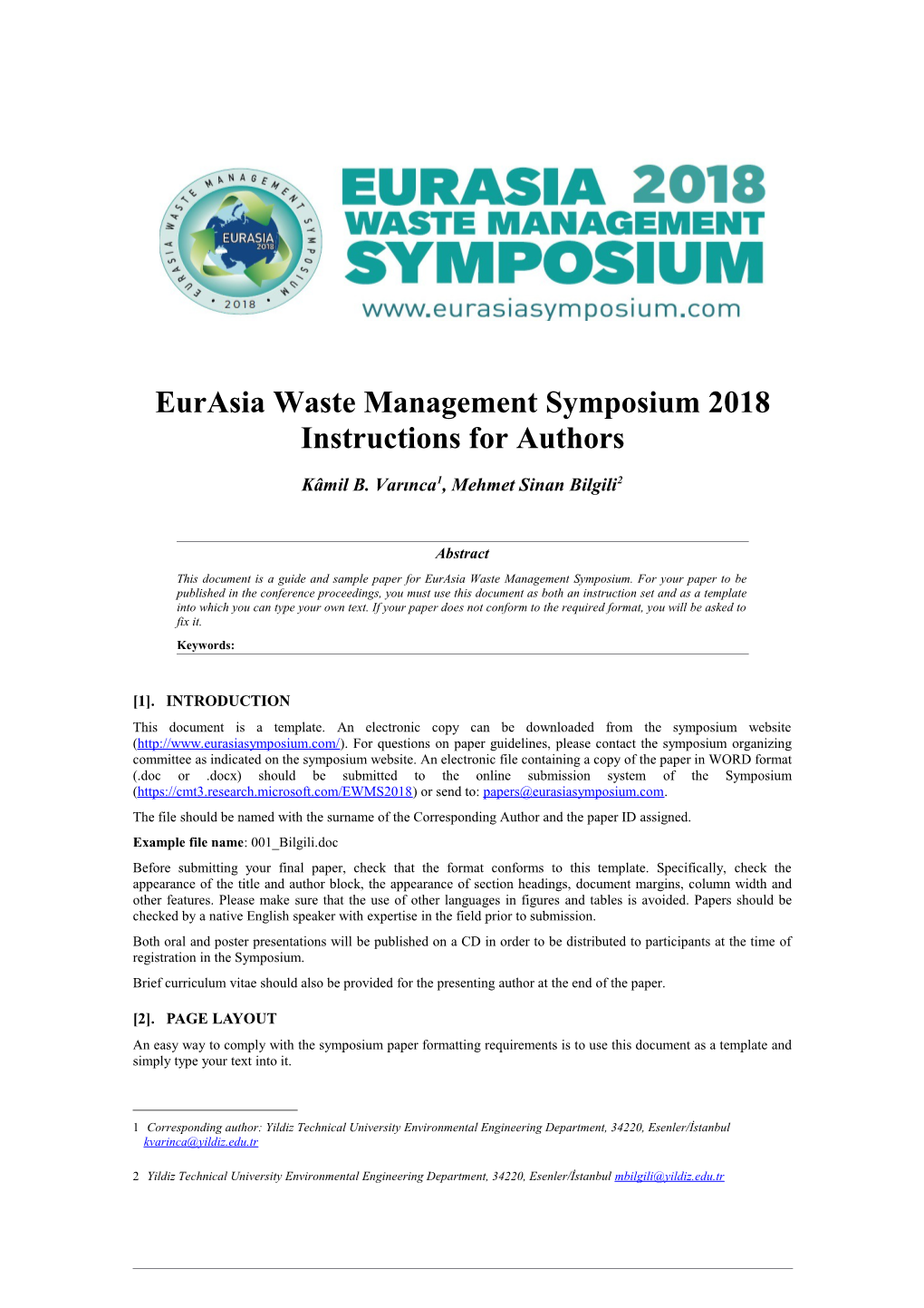 Eurasia Waste Management Symposium 2011 Bildiri Yazım Kılavuzu