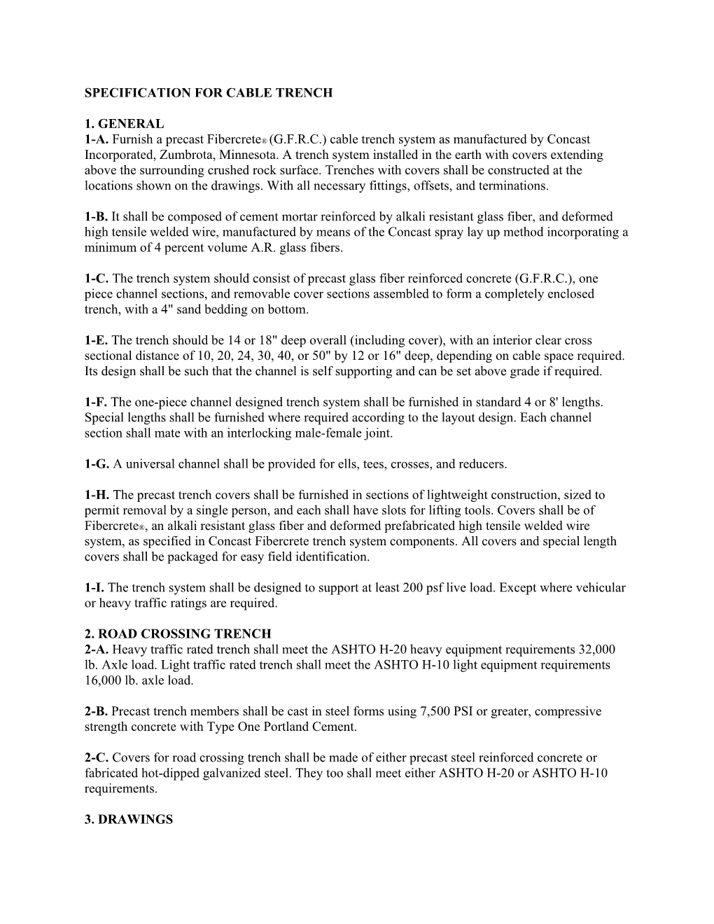 Specification for Cable Trench