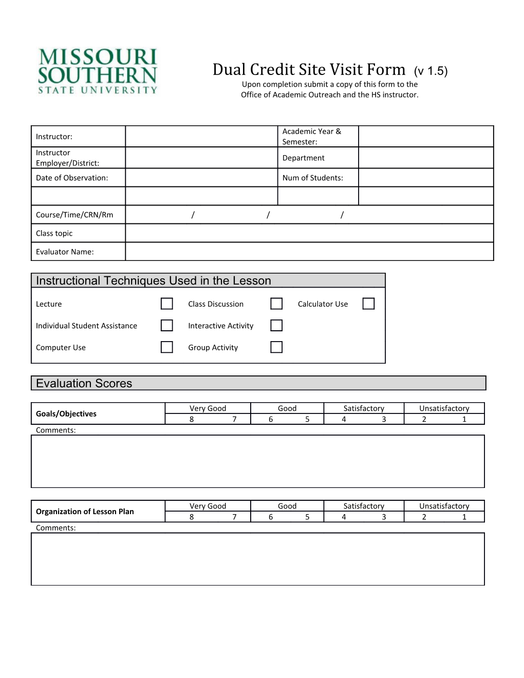 Faculty Instruction Scoring Guide