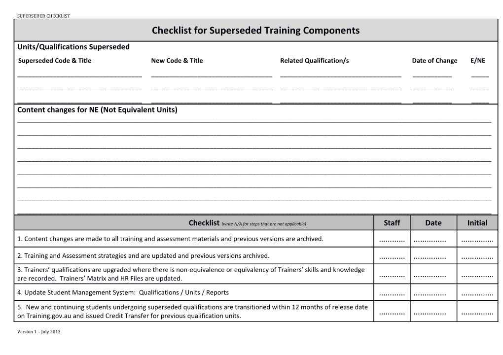 Superseded Checklist