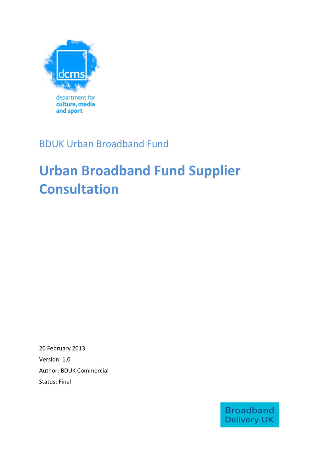 Urban Broadband Fund Supplier Consultation