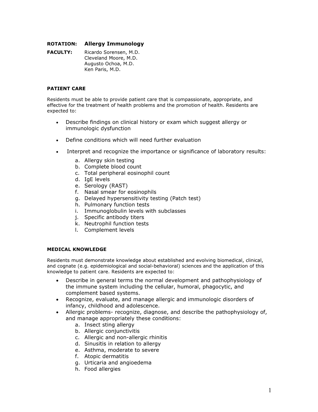 ROTATION: Allergy Immunology