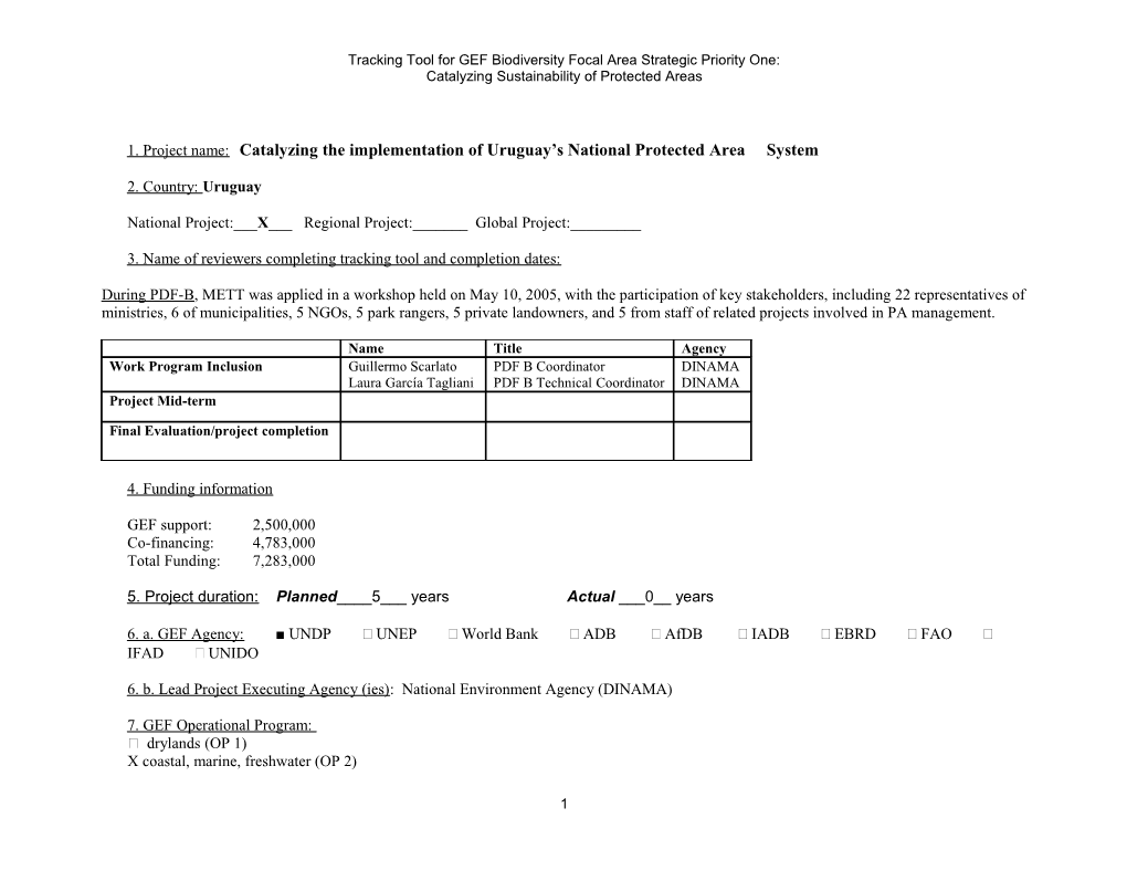 Section One: Project General Information