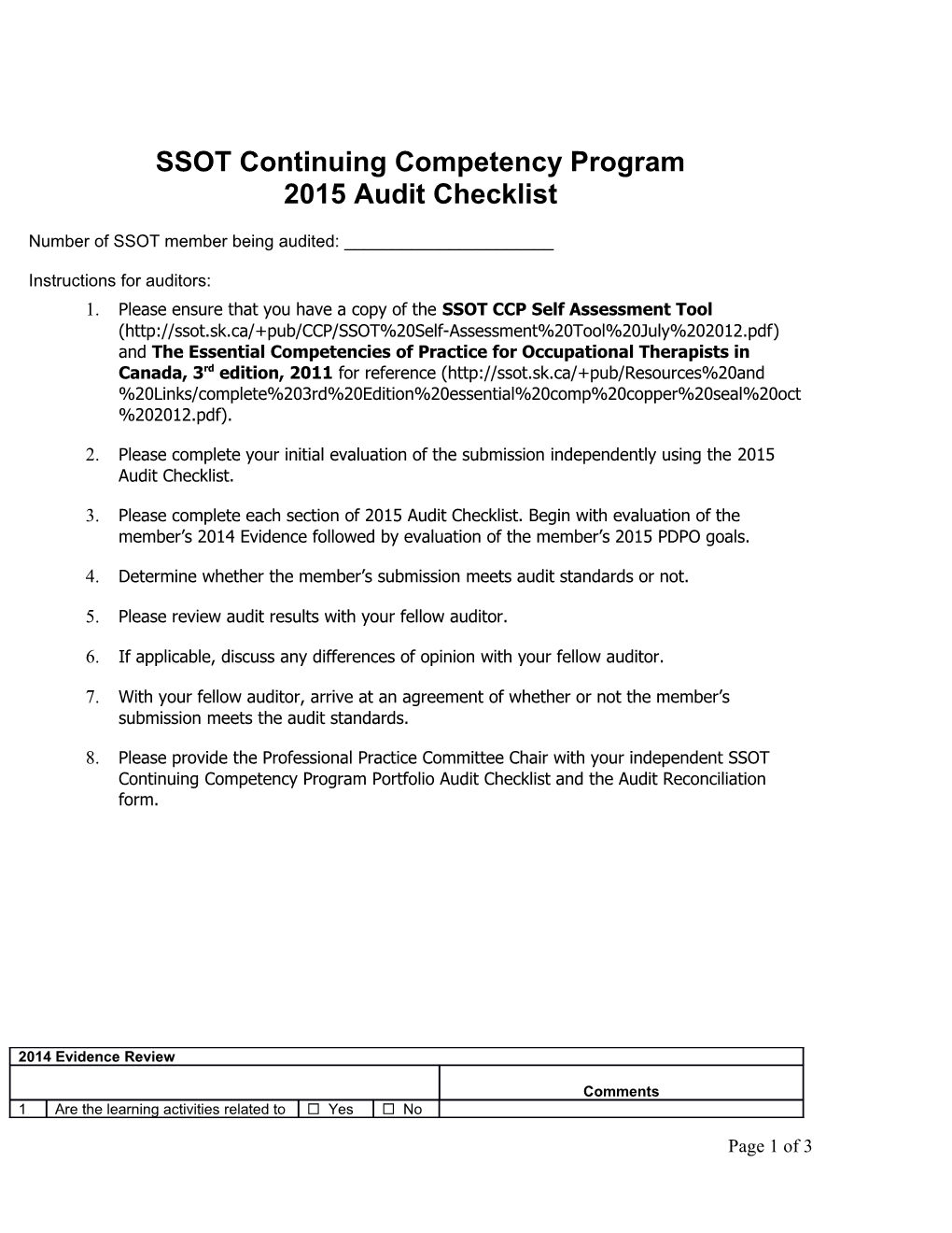 SSOT Continuing Competency Program