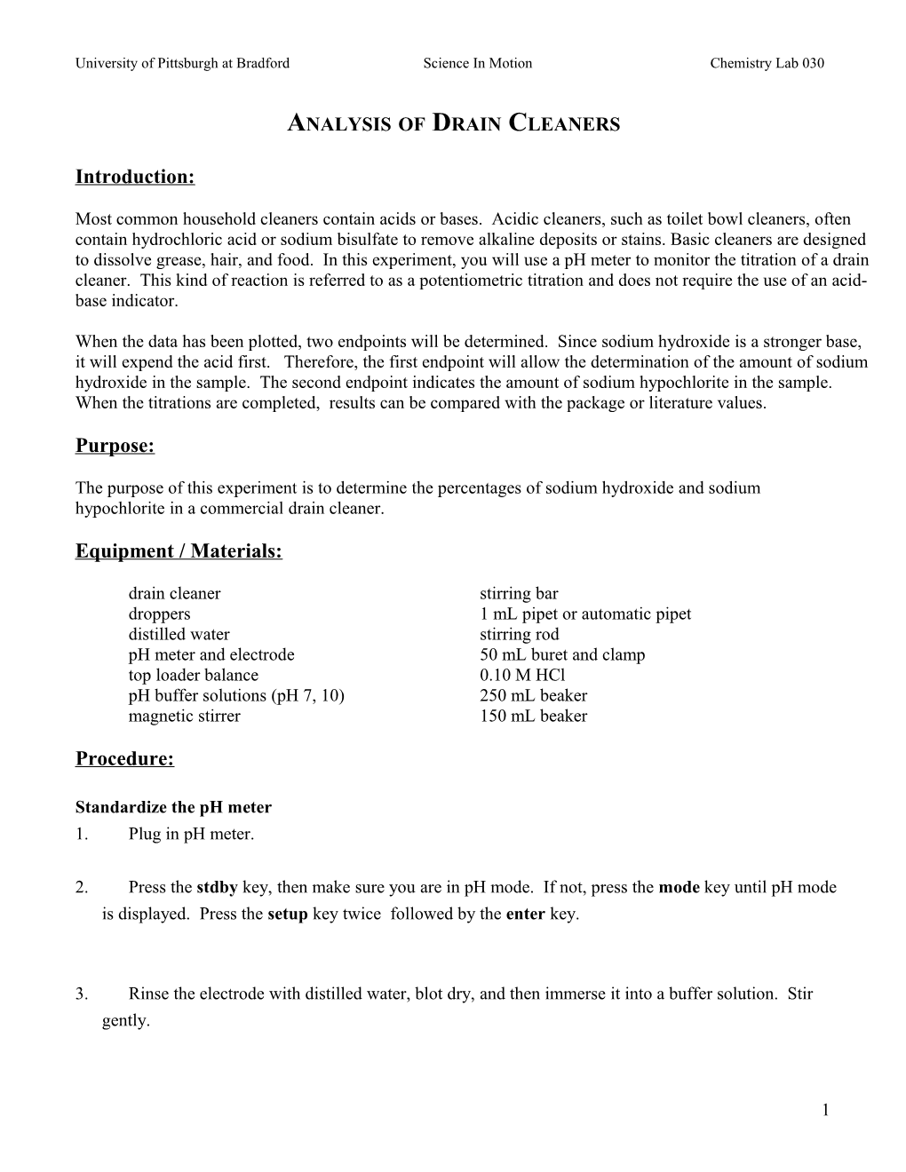 Analysis of Drain Cleaners